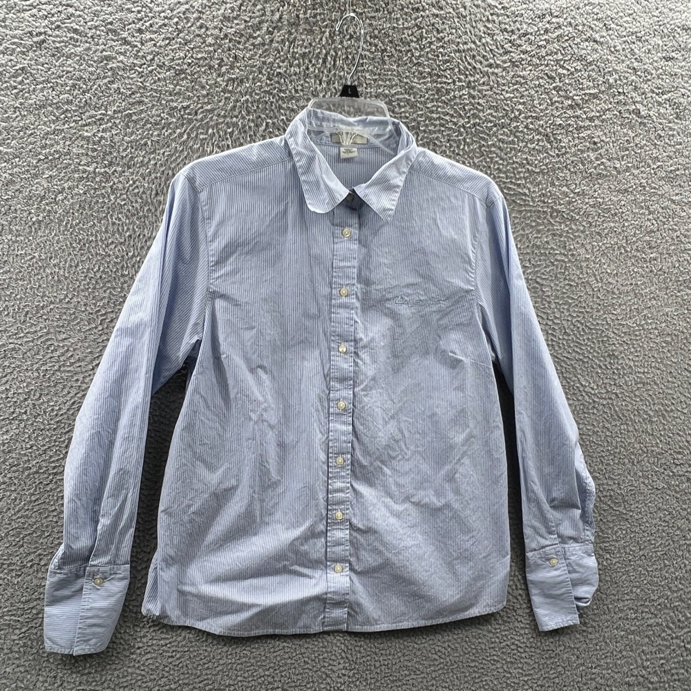 Women Button Front Shirt L Pinstripe Pima Cotton Preppy Academia Workwear Office